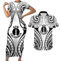New Caledonia Day Couples Matching Short Sleeve Bodycon Dress and Hawaiian Shirt Polynesian Curves White Color LT05 White - Polynesian Pride