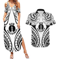 New Caledonia Day Couples Matching Summer Maxi Dress and Hawaiian Shirt Polynesian Curves White Color LT05 White - Polynesian Pride