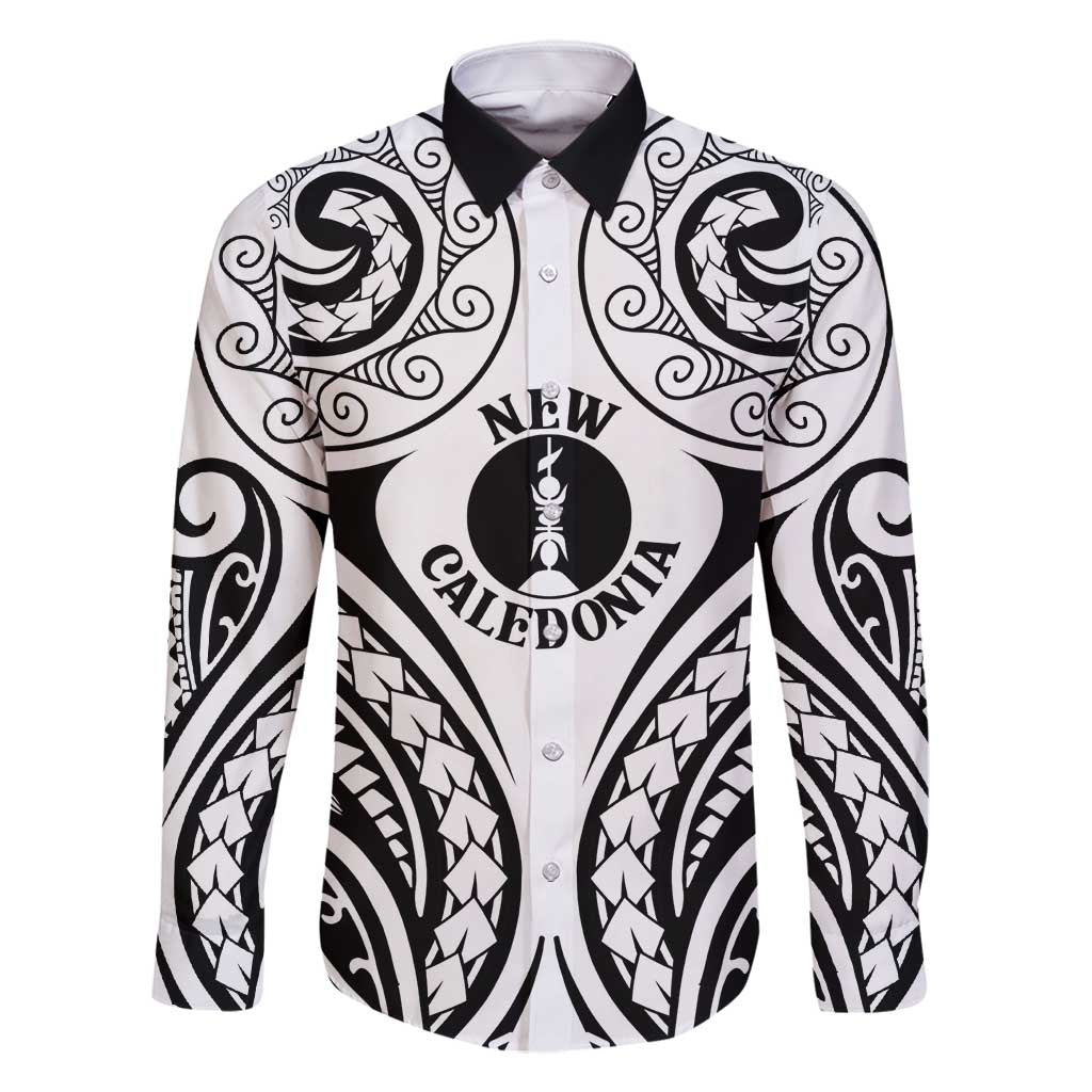 New Caledonia Day Family Matching Long Sleeve Bodycon Dress and Hawaiian Shirt Polynesian Curves White Color LT05 Dad's Shirt - Long Sleeve White - Polynesian Pride