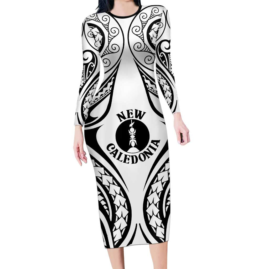 New Caledonia Day Family Matching Long Sleeve Bodycon Dress and Hawaiian Shirt Polynesian Curves White Color LT05 Mom's Dress White - Polynesian Pride