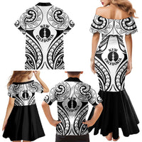 New Caledonia Day Family Matching Mermaid Dress and Hawaiian Shirt Polynesian Curves White Color LT05 - Polynesian Pride