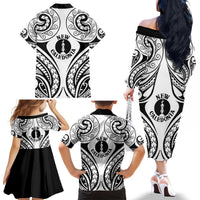 New Caledonia Day Family Matching Off The Shoulder Long Sleeve Dress and Hawaiian Shirt Polynesian Curves White Color LT05 - Polynesian Pride