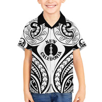 New Caledonia Day Family Matching Off The Shoulder Long Sleeve Dress and Hawaiian Shirt Polynesian Curves White Color LT05 Son's Shirt White - Polynesian Pride