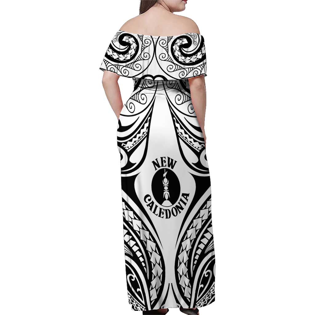 New Caledonia Day Family Matching Off Shoulder Maxi Dress and Hawaiian Shirt Polynesian Curves White Color LT05 - Polynesian Pride