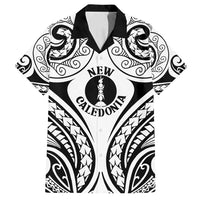 New Caledonia Day Family Matching Off Shoulder Short Dress and Hawaiian Shirt Polynesian Curves White Color LT05 Dad's Shirt - Short Sleeve White - Polynesian Pride