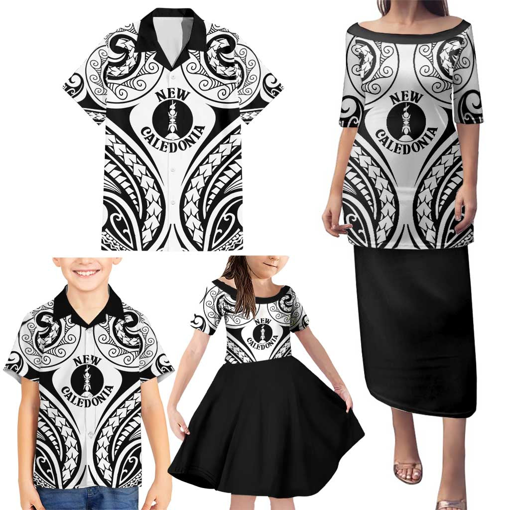 New Caledonia Day Family Matching Puletasi and Hawaiian Shirt Polynesian Curves White Color LT05 - Polynesian Pride