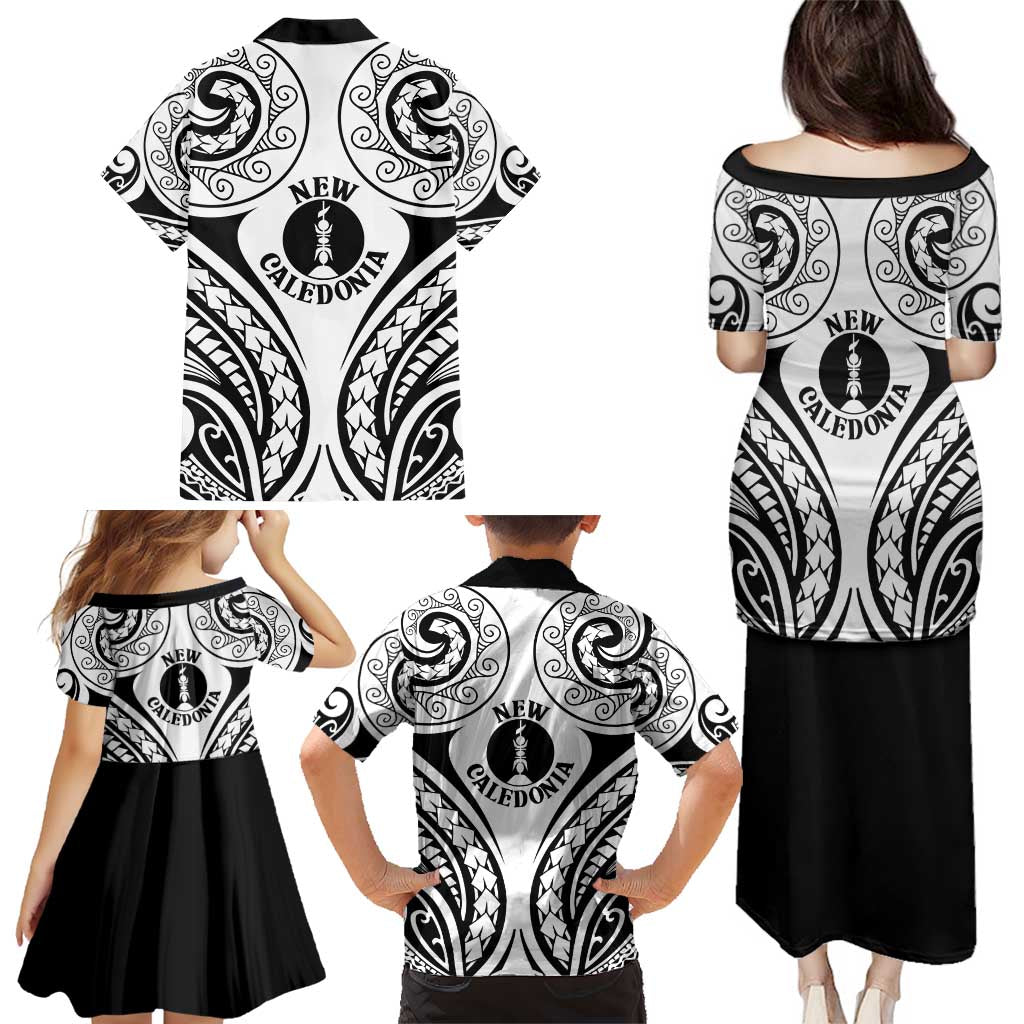 New Caledonia Day Family Matching Puletasi and Hawaiian Shirt Polynesian Curves White Color LT05 - Polynesian Pride