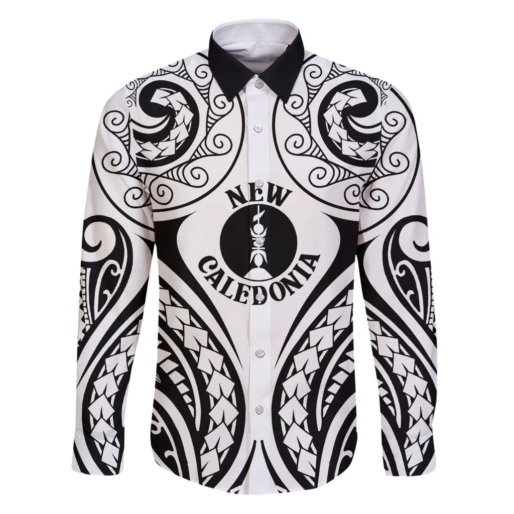 New Caledonia Day Family Matching Puletasi and Hawaiian Shirt Polynesian Curves White Color LT05 Dad's Shirt - Long Sleeve White - Polynesian Pride