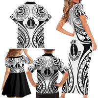 New Caledonia Day Family Matching Short Sleeve Bodycon Dress and Hawaiian Shirt Polynesian Curves White Color LT05 - Polynesian Pride