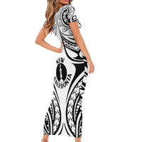 New Caledonia Day Family Matching Short Sleeve Bodycon Dress and Hawaiian Shirt Polynesian Curves White Color LT05 - Polynesian Pride