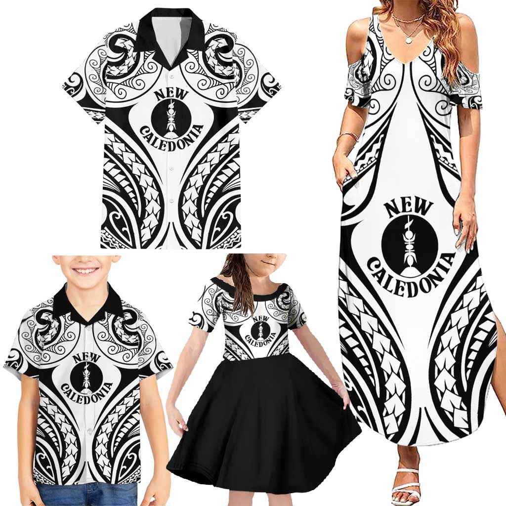New Caledonia Day Family Matching Summer Maxi Dress and Hawaiian Shirt Polynesian Curves White Color LT05 - Polynesian Pride