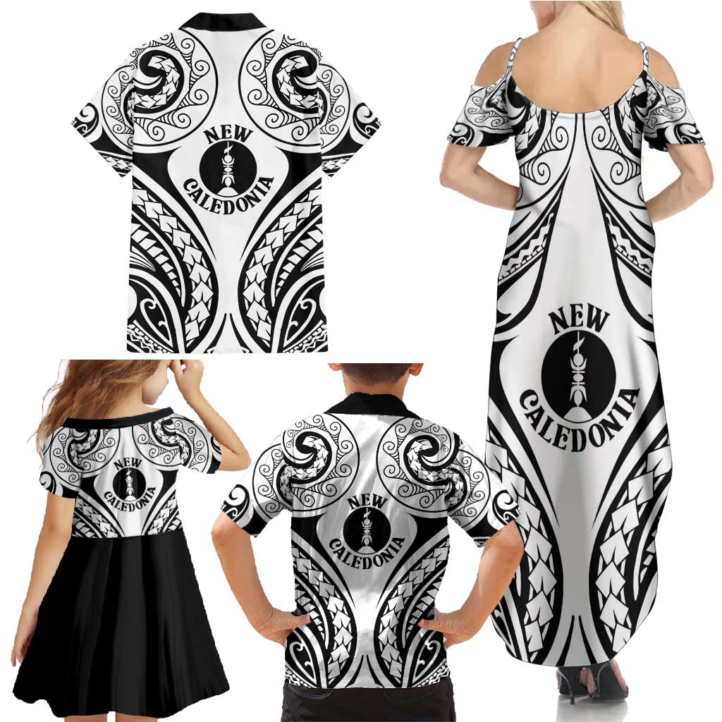 New Caledonia Day Family Matching Summer Maxi Dress and Hawaiian Shirt Polynesian Curves White Color LT05 - Polynesian Pride