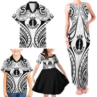 New Caledonia Day Family Matching Tank Maxi Dress and Hawaiian Shirt Polynesian Curves White Color LT05 - Polynesian Pride