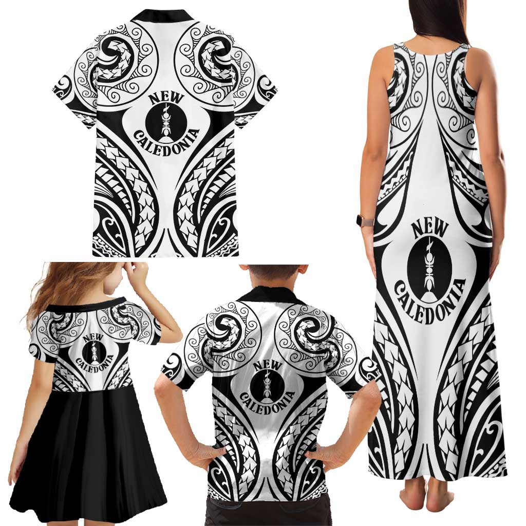New Caledonia Day Family Matching Tank Maxi Dress and Hawaiian Shirt Polynesian Curves White Color LT05 - Polynesian Pride