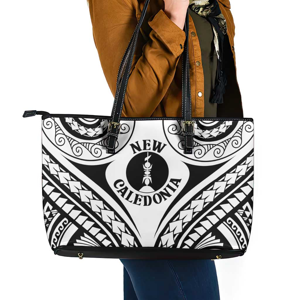 New Caledonia Day Leather Tote Bag Polynesian Curves White Color - Polynesian Pride