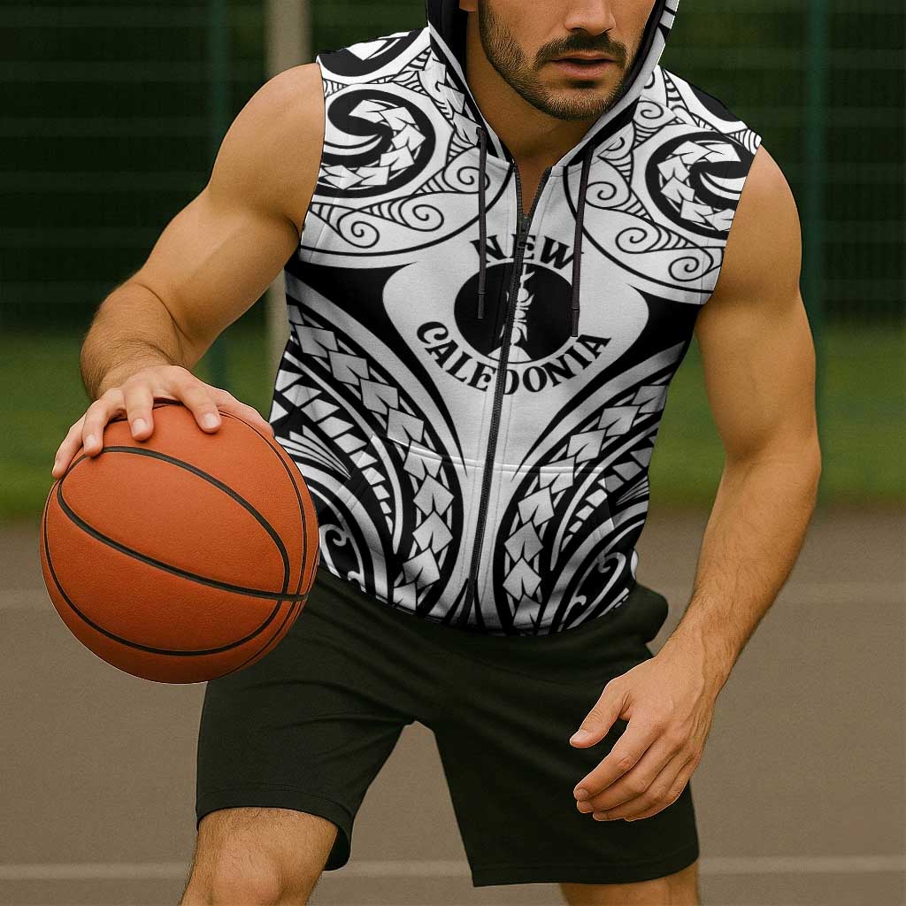New Caledonia Day Sleeveless Zip Hoodie Polynesian Curves White Color - Polynesian Pride