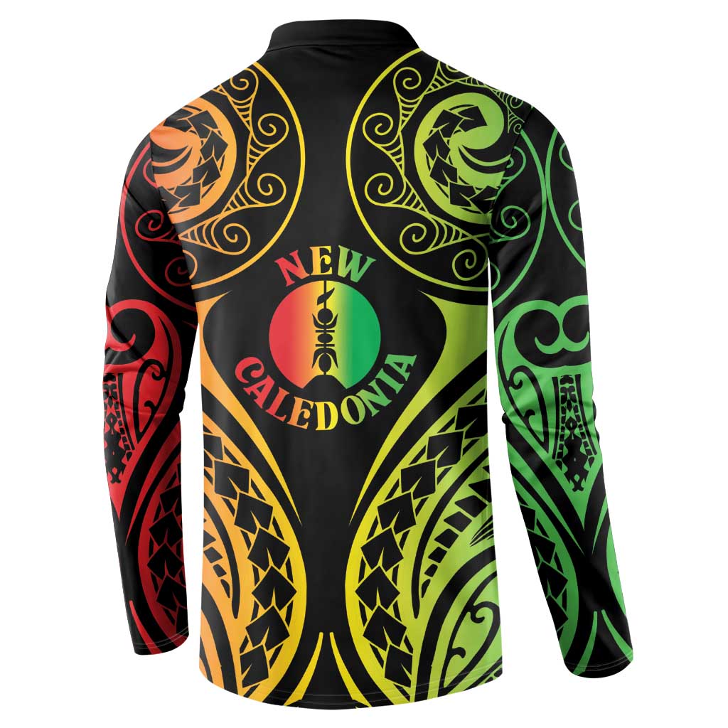 New Caledonia Day Button Sweatshirt Polynesian Curves Reggae Color - Polynesian Pride