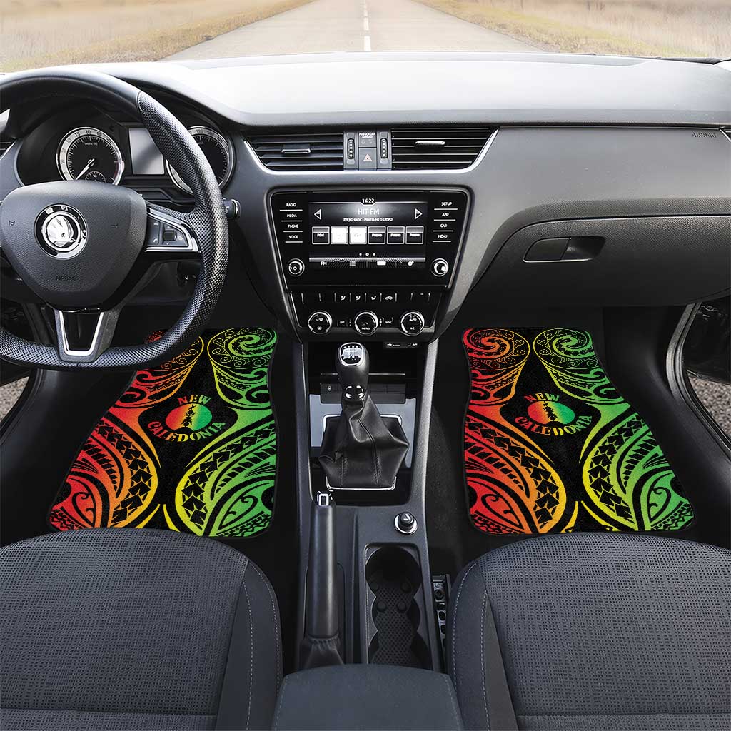 New Caledonia Day Car Mats Polynesian Curves Reggae Color LT05 Set 2pcs - Front Reggae - Polynesian Pride