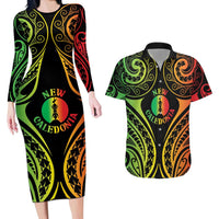 New Caledonia Day Couples Matching Long Sleeve Bodycon Dress and Hawaiian Shirt Polynesian Curves Reggae Color LT05 Reggae - Polynesian Pride