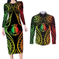 New Caledonia Day Couples Matching Long Sleeve Bodycon Dress and Long Sleeve Button Shirt Polynesian Curves Reggae Color LT05 Reggae - Polynesian Pride
