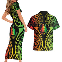 New Caledonia Day Couples Matching Short Sleeve Bodycon Dress and Hawaiian Shirt Polynesian Curves Reggae Color LT05 - Polynesian Pride