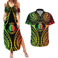 New Caledonia Day Couples Matching Summer Maxi Dress and Hawaiian Shirt Polynesian Curves Reggae Color LT05 Reggae - Polynesian Pride