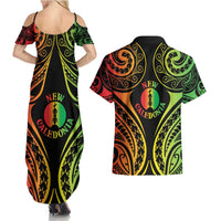 New Caledonia Day Couples Matching Summer Maxi Dress and Hawaiian Shirt Polynesian Curves Reggae Color LT05 - Polynesian Pride