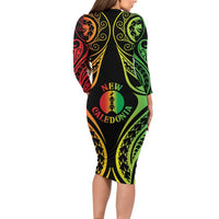 New Caledonia Day Family Matching Long Sleeve Bodycon Dress and Hawaiian Shirt Polynesian Curves Reggae Color LT05 - Polynesian Pride