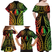 New Caledonia Day Family Matching Off Shoulder Maxi Dress and Hawaiian Shirt Polynesian Curves Reggae Color LT05 - Polynesian Pride