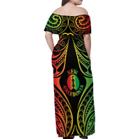 New Caledonia Day Family Matching Off Shoulder Maxi Dress and Hawaiian Shirt Polynesian Curves Reggae Color LT05 - Polynesian Pride