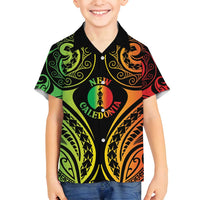 New Caledonia Day Family Matching Off Shoulder Maxi Dress and Hawaiian Shirt Polynesian Curves Reggae Color LT05 Son's Shirt Reggae - Polynesian Pride