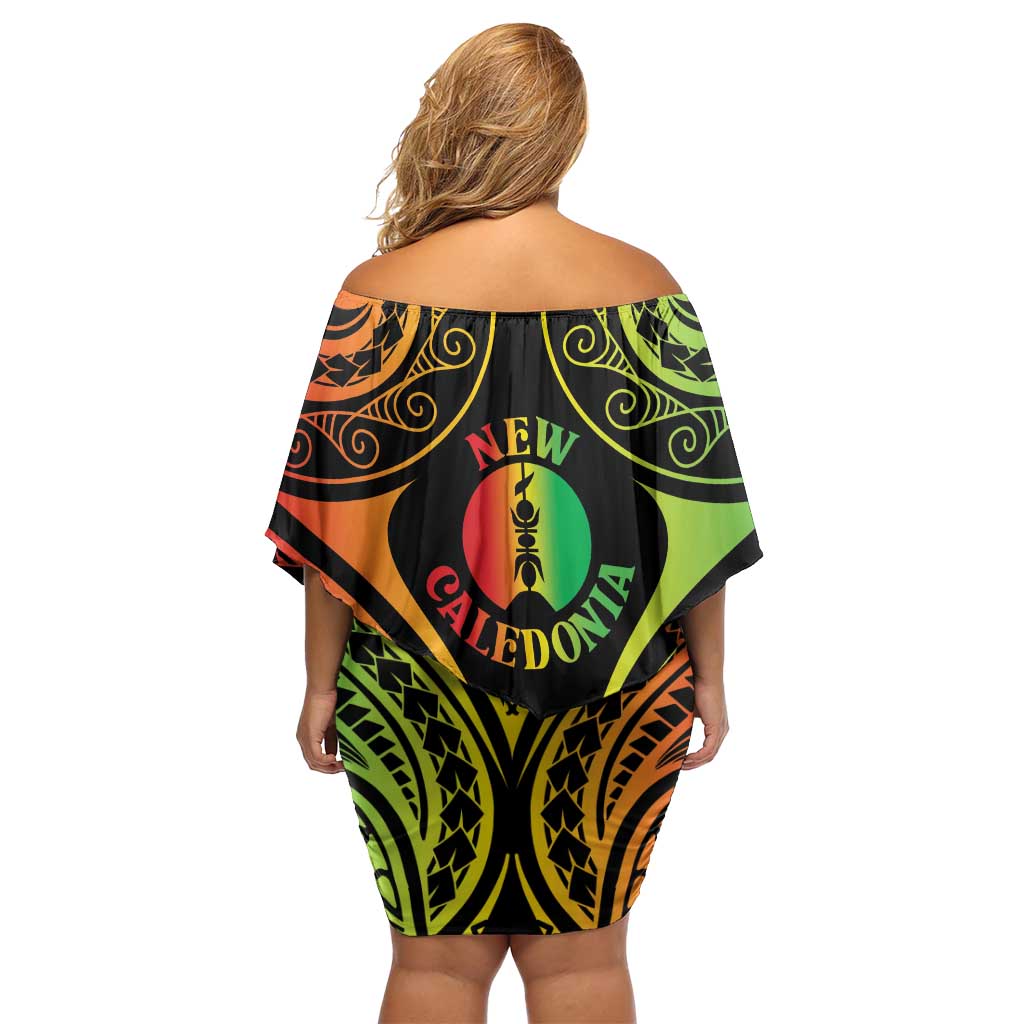 New Caledonia Day Family Matching Off Shoulder Short Dress and Hawaiian Shirt Polynesian Curves Reggae Color LT05 - Polynesian Pride