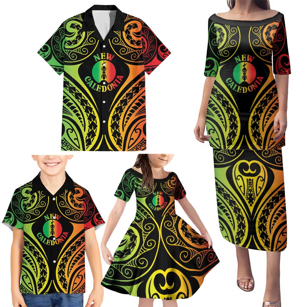 New Caledonia Day Family Matching Puletasi and Hawaiian Shirt Polynesian Curves Reggae Color LT05 - Polynesian Pride