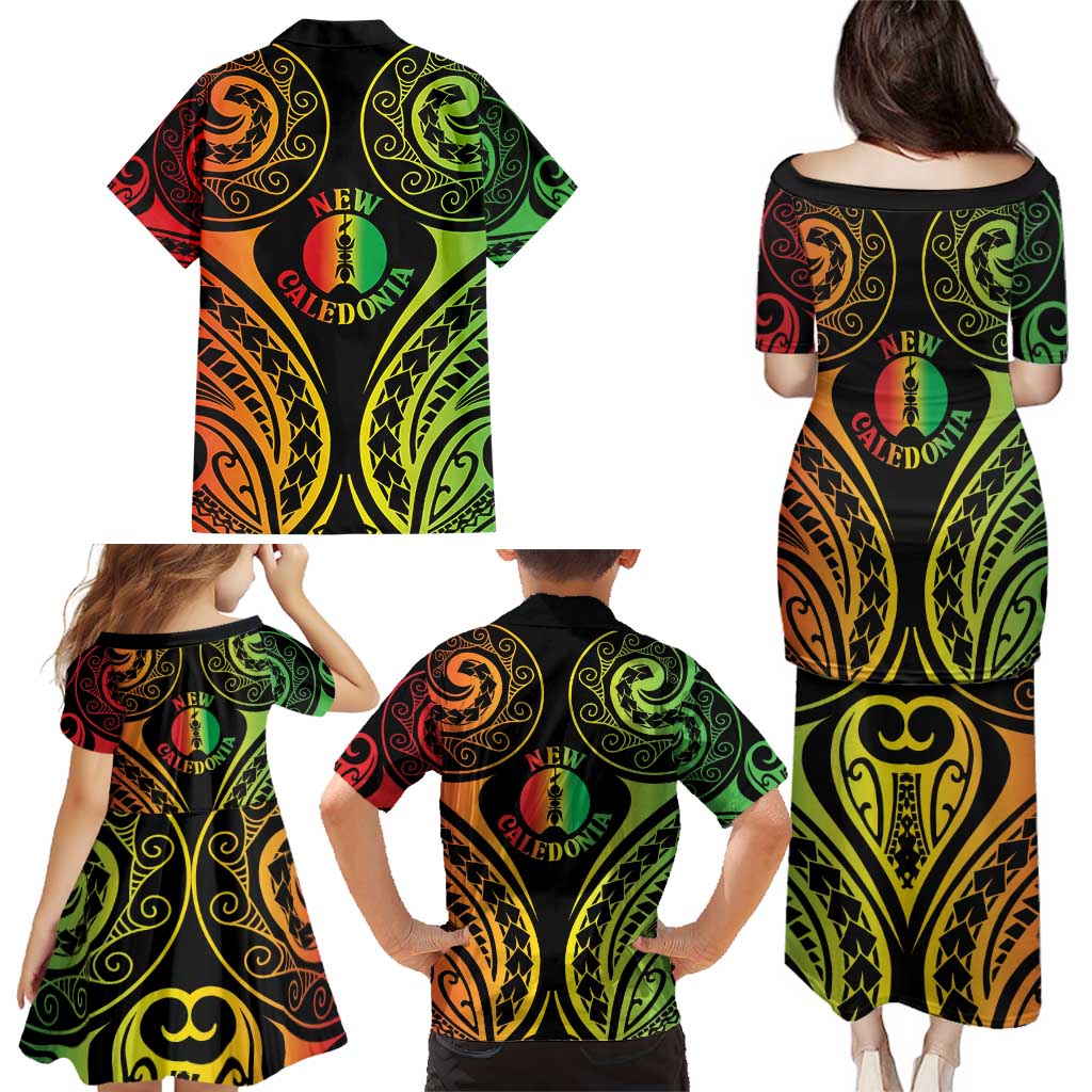 New Caledonia Day Family Matching Puletasi and Hawaiian Shirt Polynesian Curves Reggae Color LT05 - Polynesian Pride
