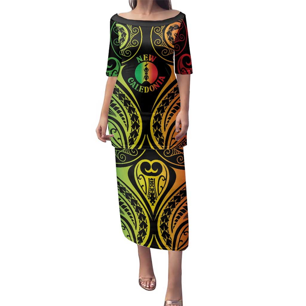 New Caledonia Day Family Matching Puletasi and Hawaiian Shirt Polynesian Curves Reggae Color LT05 Mom's Dress Reggae - Polynesian Pride
