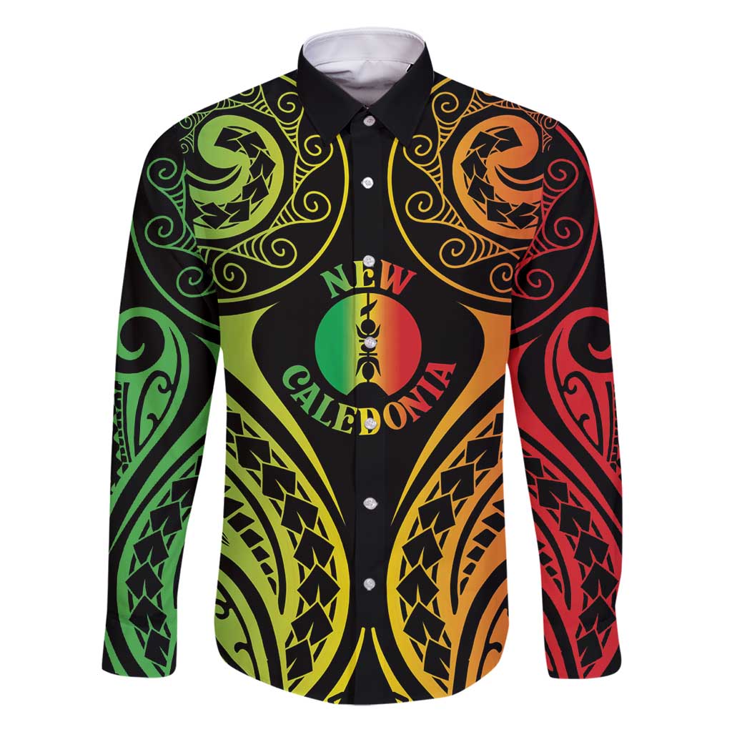 New Caledonia Day Family Matching Summer Maxi Dress and Hawaiian Shirt Polynesian Curves Reggae Color LT05 Dad's Shirt - Long Sleeve Reggae - Polynesian Pride