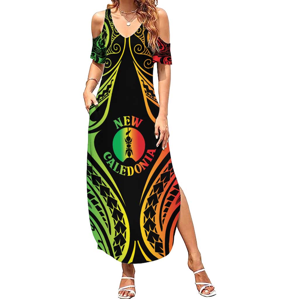 New Caledonia Day Family Matching Summer Maxi Dress and Hawaiian Shirt Polynesian Curves Reggae Color LT05 Mom's Dress Reggae - Polynesian Pride