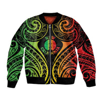 New Caledonia Day Sleeve Zip Bomber Jacket Polynesian Curves Reggae Color LT05 Unisex Reggae - Polynesian Pride