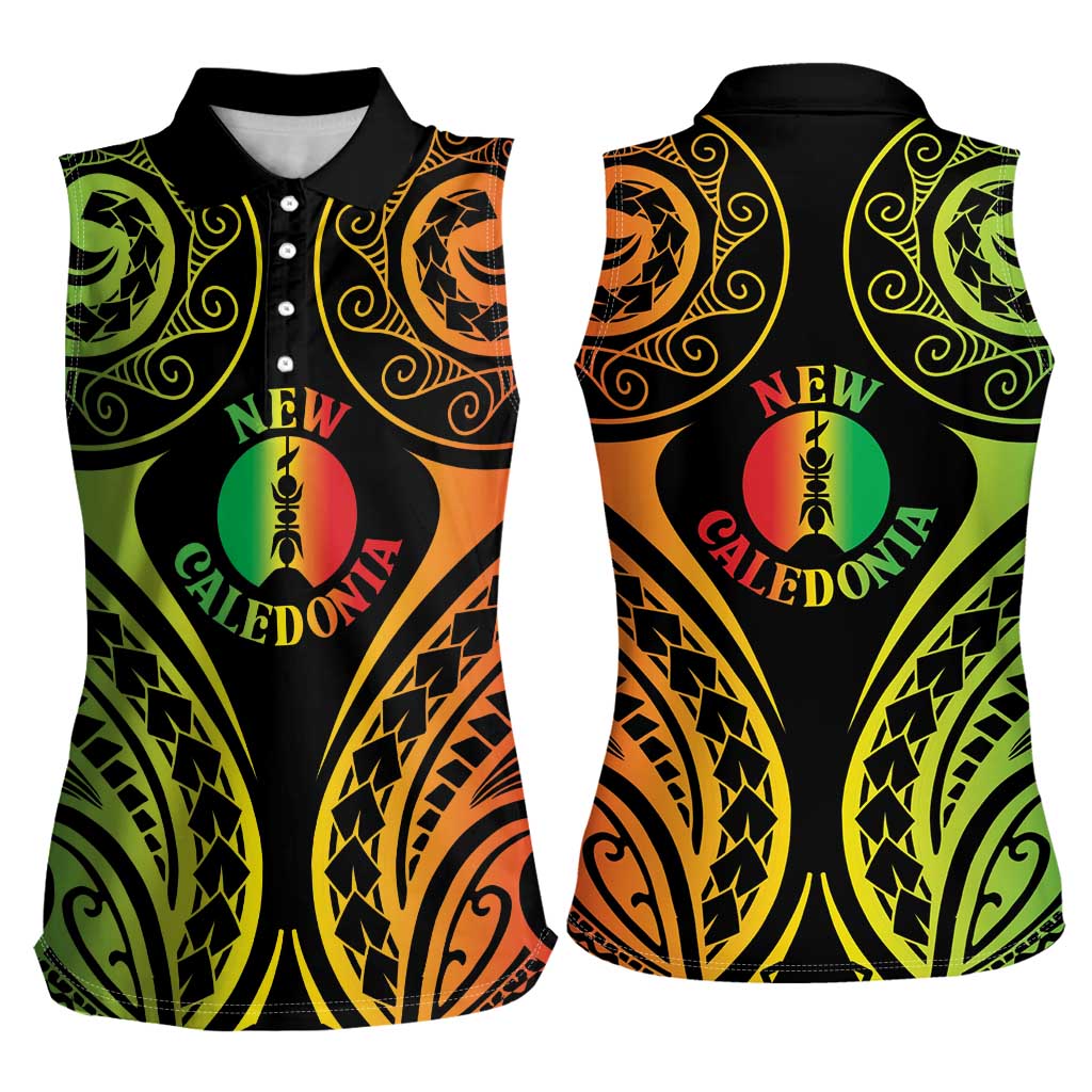 New Caledonia Day Women Sleeveless Polo Shirt Polynesian Curves Reggae Color LT05 - Polynesian Pride