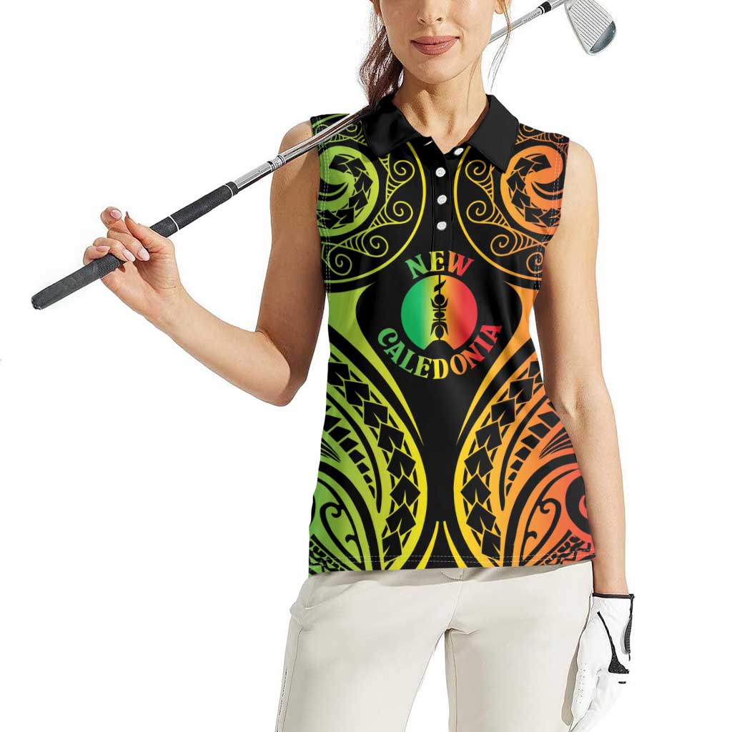 New Caledonia Day Women Sleeveless Polo Shirt Polynesian Curves Reggae Color LT05 - Polynesian Pride
