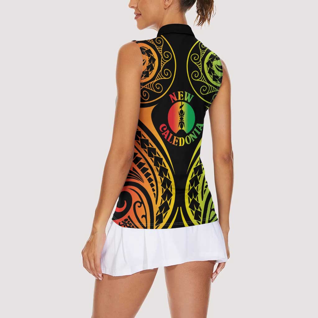 New Caledonia Day Women Sleeveless Polo Shirt Polynesian Curves Reggae Color LT05 - Polynesian Pride