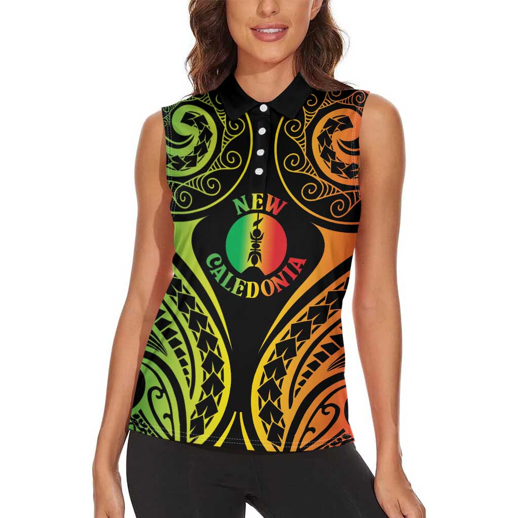 New Caledonia Day Women Sleeveless Polo Shirt Polynesian Curves Reggae Color LT05 - Polynesian Pride