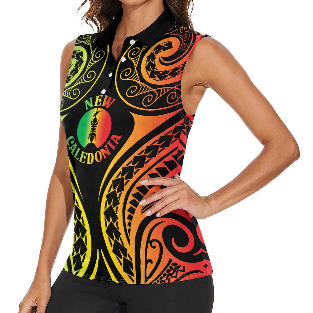 New Caledonia Day Women Sleeveless Polo Shirt Polynesian Curves Reggae Color LT05 - Polynesian Pride