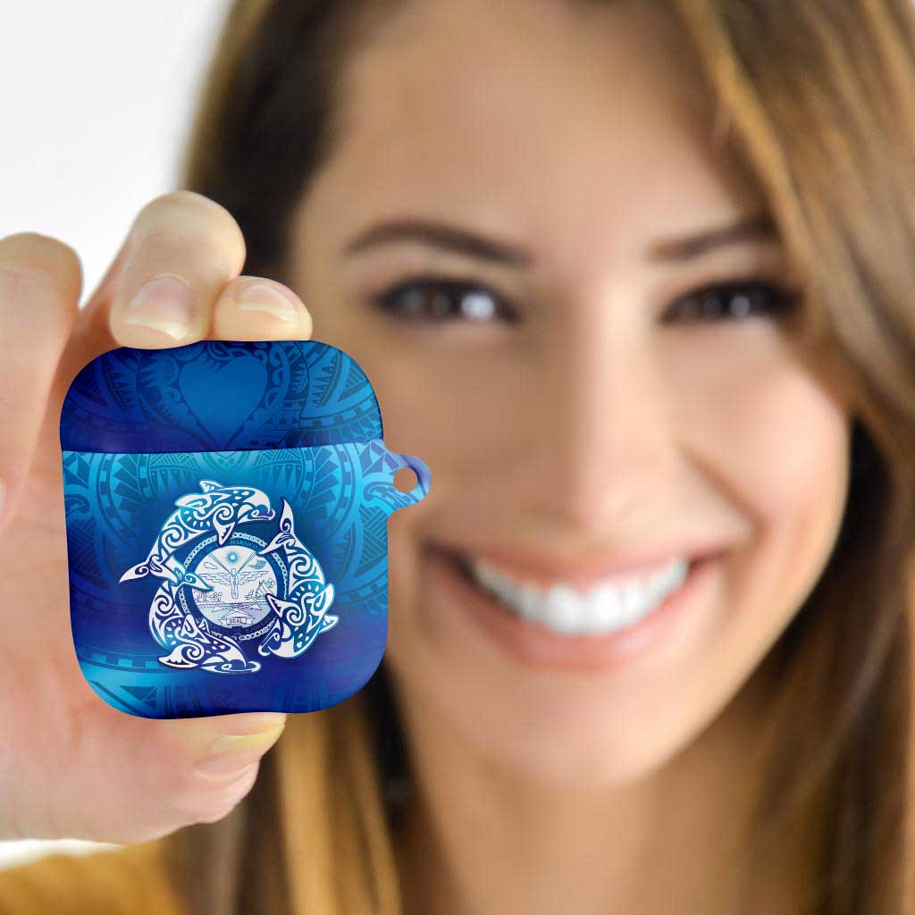 Marshall Islands Manit Day AirPods Case Tribal Dolphin With Marshall Seal - Polynesian Pride