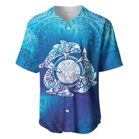 Marshall Islands Manit Day Baseball Jersey Tribal Dolphin With Marshall Seal LT05 Blue - Polynesian Pride
