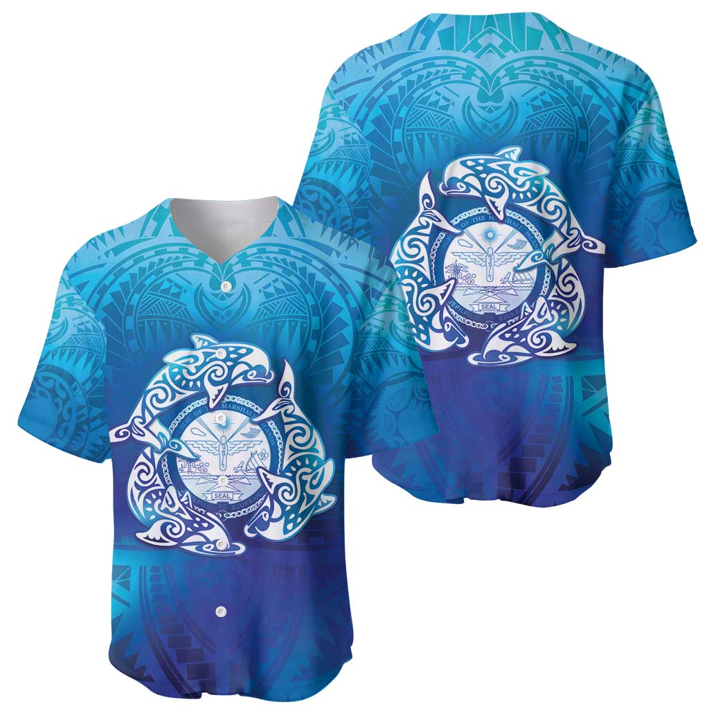 Marshall Islands Manit Day Baseball Jersey Tribal Dolphin With Marshall Seal LT05 - Polynesian Pride