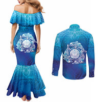 Marshall Islands Manit Day Couples Matching Mermaid Dress and Long Sleeve Button Shirt Tribal Dolphin With Marshall Seal LT05 - Polynesian Pride