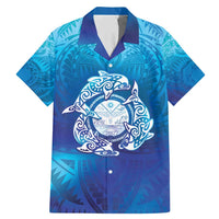 Marshall Islands Manit Day Family Matching Mermaid Dress and Hawaiian Shirt Tribal Dolphin With Marshall Seal LT05 Dad's Shirt - Short Sleeve Blue - Polynesian Pride