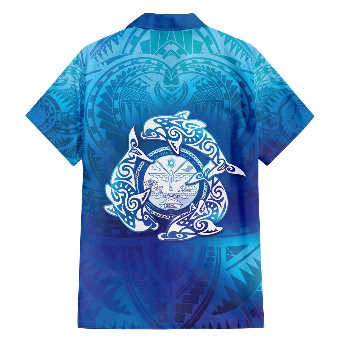 Marshall Islands Manit Day Family Matching Off The Shoulder Long Sleeve Dress and Hawaiian Shirt Tribal Dolphin With Marshall Seal LT05 - Polynesian Pride