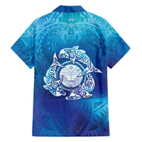 Marshall Islands Manit Day Family Matching Off The Shoulder Long Sleeve Dress and Hawaiian Shirt Tribal Dolphin With Marshall Seal LT05 - Polynesian Pride